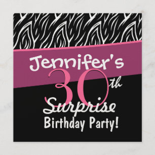 30th Surprise Birthday Black White Zebra Flames Invitation