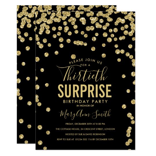 30th Surprise Birthday Gold Black Invitation | Zazzle.com