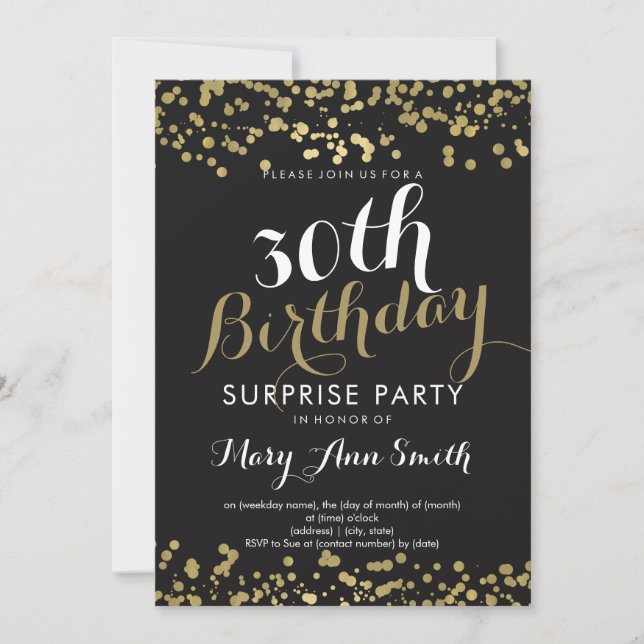 30th Surprise Birthday Gold Foil Confetti Invitation (Front)