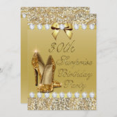 30th Surprise Birthday Gold Heels Sequins Diamonds Invitation (Front/Back)