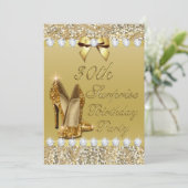 30th Surprise Birthday Gold Heels Sequins Diamonds Invitation (Standing Front)