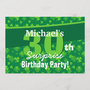30th Surprise Birthday Green Shamrocks G002C Invitation