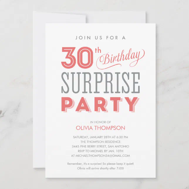 30th Surprise Birthday Invitations | Zazzle