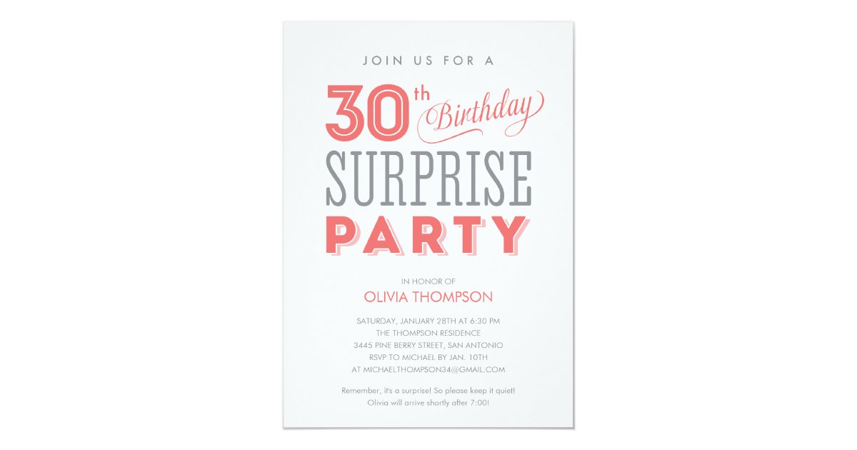30th Surprise Birthday Invitations