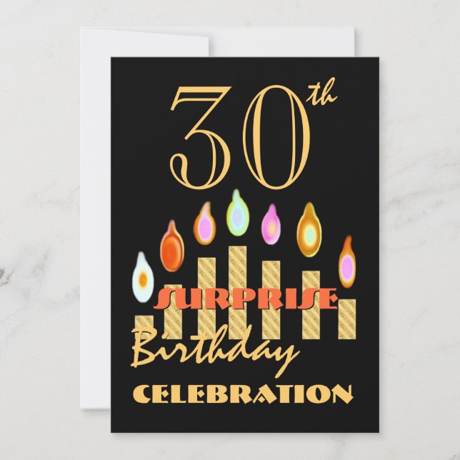 30th SURPRISE Birthday Party Gold Candles Invite (Front)