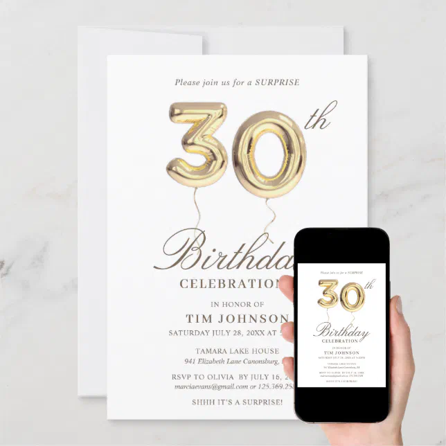 30th Surprise Birthday Party Invitation | Zazzle