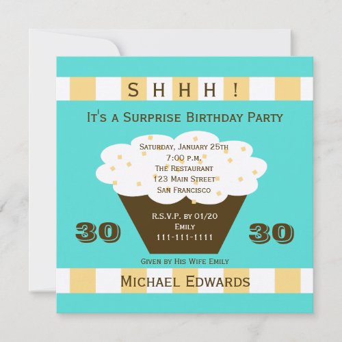 30th Surprise Birthday Party Invitation - Cupcake