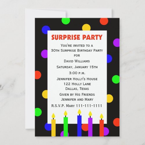 30th Surprise Birthday Party Invitation -- Dots