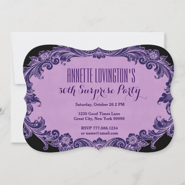 30th Surprise Birthday Party Purple Vintage V06G1 Invitation (Front)