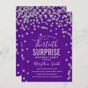 30th Surprise Birthday Silver Purple Invitation
