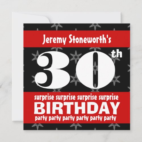 30th SURPRISE  Birthday Silver Stars B420 Custom Invitations