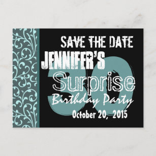 30th Surprise Birthday Teal Swirls Save the Date Announcement Postcard
