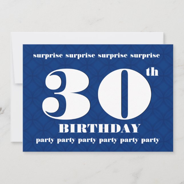 30th SURPRISE Blue and White Birthday Party v001 Invitation (Front)