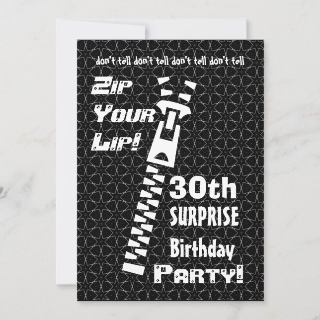 30th SURPRISE Funny Birthday Party Zip Your Lip Invitation (Front)
