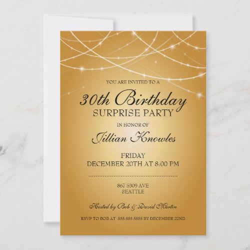 30th Surprise Party Brass String Lights Invitation