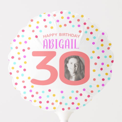 30th two custom photos colorful confetti birthday balloon