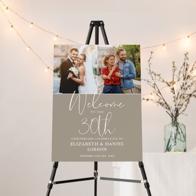 30th Wedding Anniversary 2 Photo Welcome Sign (In Situ (Stand))