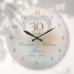 30th Wedding Anniversary Beautiful Pearl Heart Large Clock