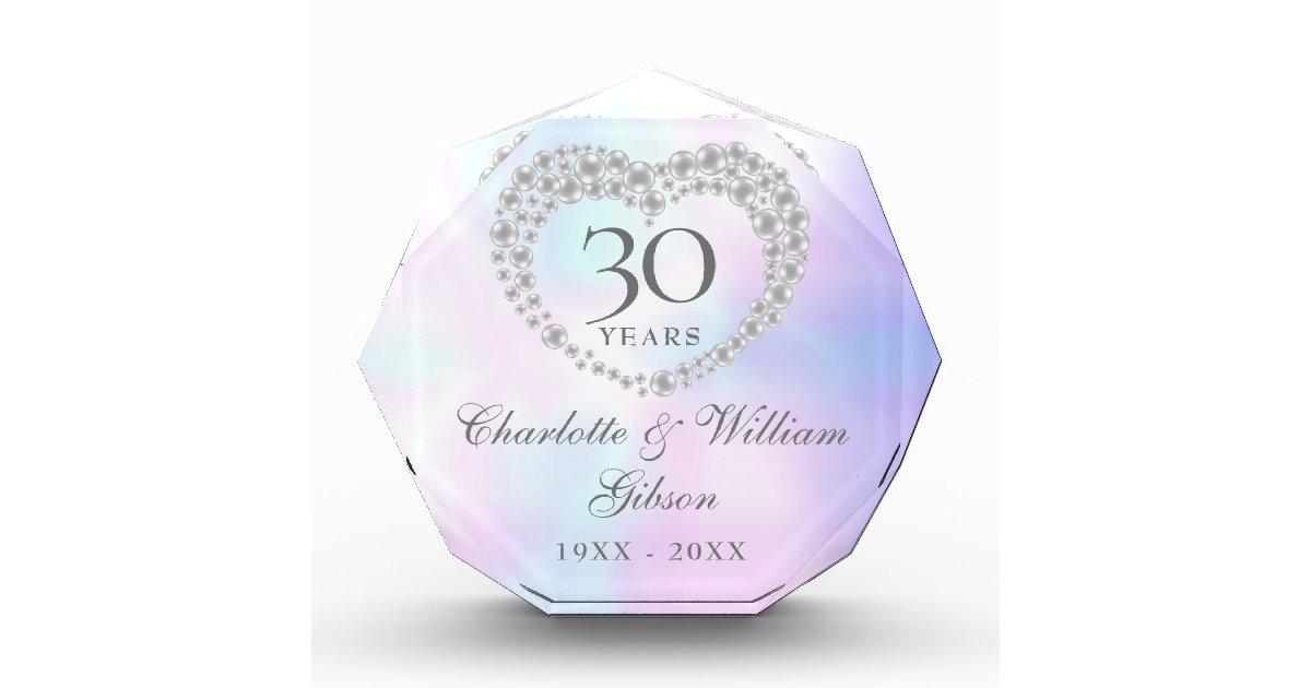 30th Wedding Anniversary Beautiful Pearl Heart Photo Block | Zazzle