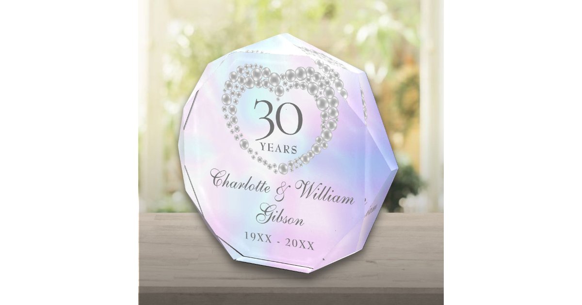 30th Wedding Anniversary Beautiful Pearl Heart Photo Block | Zazzle