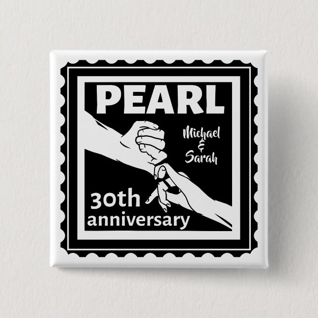 30th wedding anniversary black and white romantic button (Front)