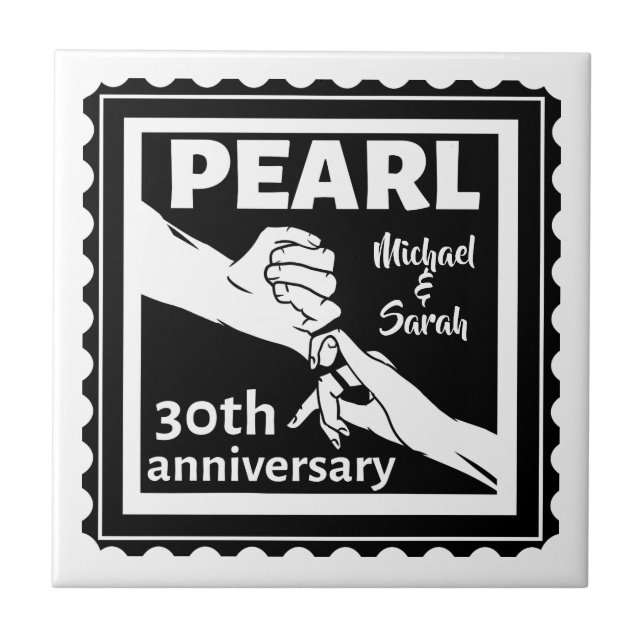 30th wedding anniversary black and white romantic ceramic tile (Front)