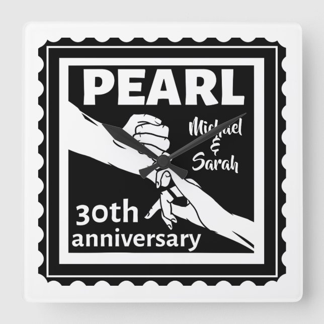 30th wedding anniversary black and white romantic square wall clock (Front)