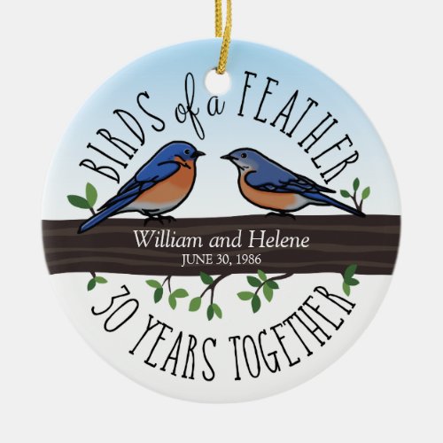 30th Wedding Anniversary Bluebirds of a Feather Ceramic Ornament