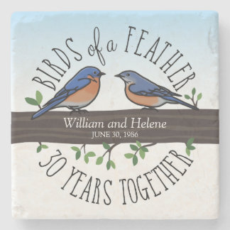 30th Wedding Anniversary, Bluebirds of a Feather Stone Coaster