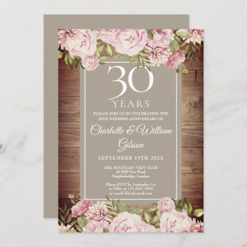 30th Wedding Anniversary Boho Rustic Roses  Invitation