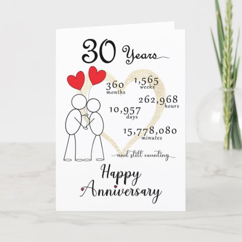 30th Wedding Anniversary Card with heart balloons