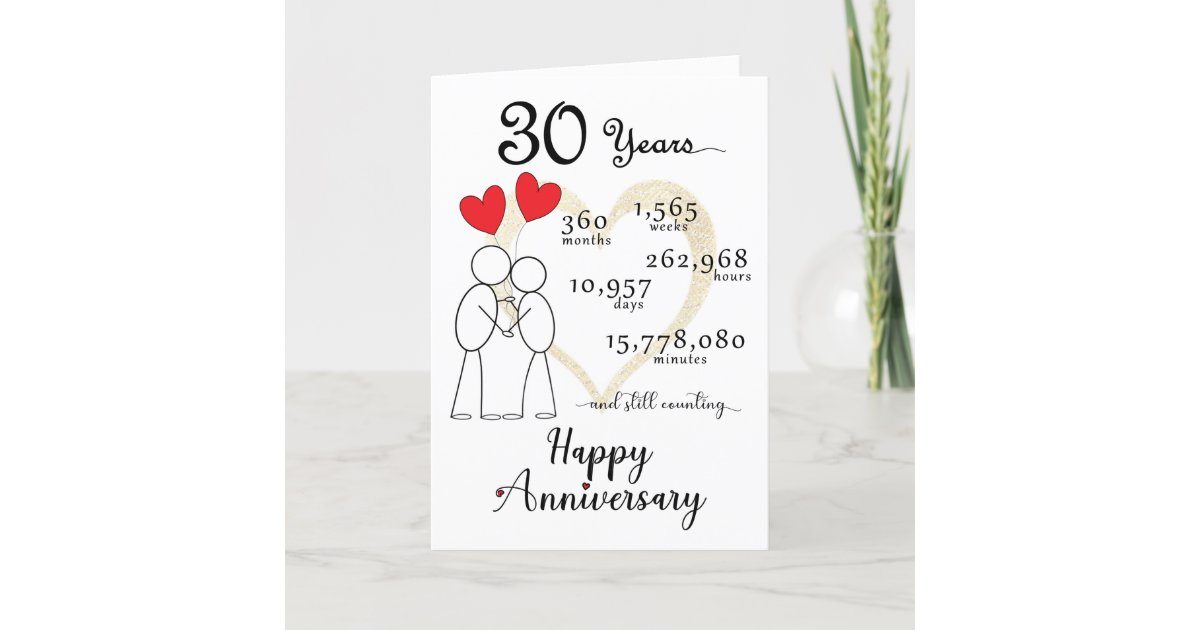 30th Wedding Anniversary Card with heart balloons | Zazzle