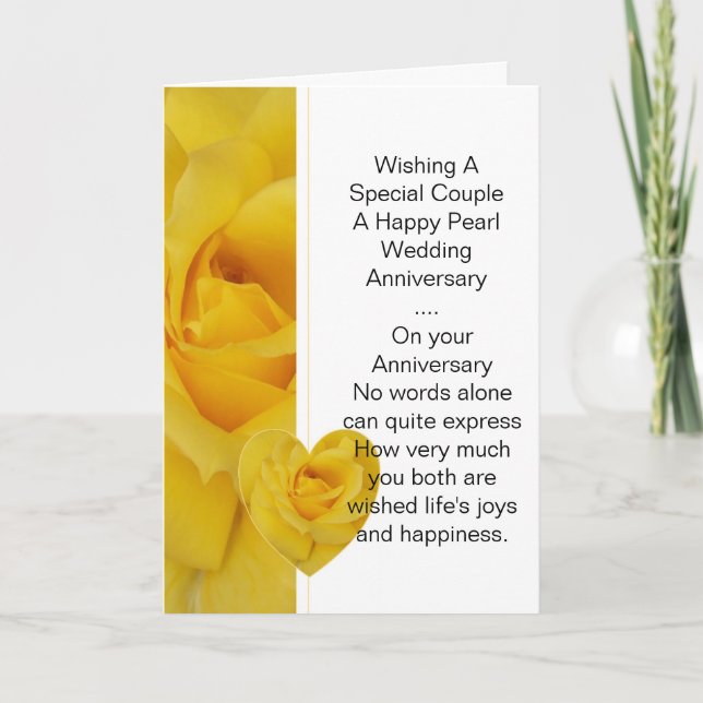 30th Wedding Anniversary Card Yellow Rose (Front)