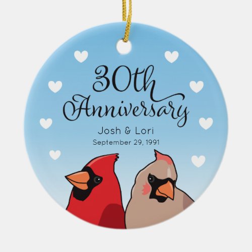 30th Wedding Anniversary Cardinal Pair Ceramic Ornament