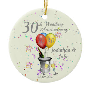 30th Wedding Anniversary Celebration Bubbly Pearl Ceramic Ornament