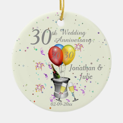  30th Wedding Anniversary Celebration Bubbly Pearl Ceramic Ornament