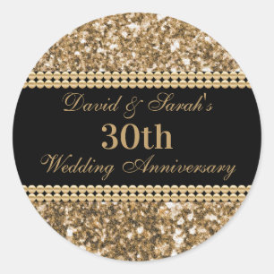 30th Wedding Anniversary Celebration Gold Glitter  Classic Round Sticker
