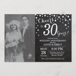 30th Wedding Anniversary Chalkboard Black Silver Invitation
