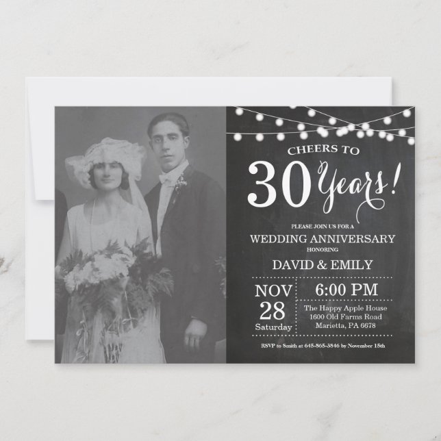 30th Wedding Anniversary Chalkboard Photo Invitation (Front)