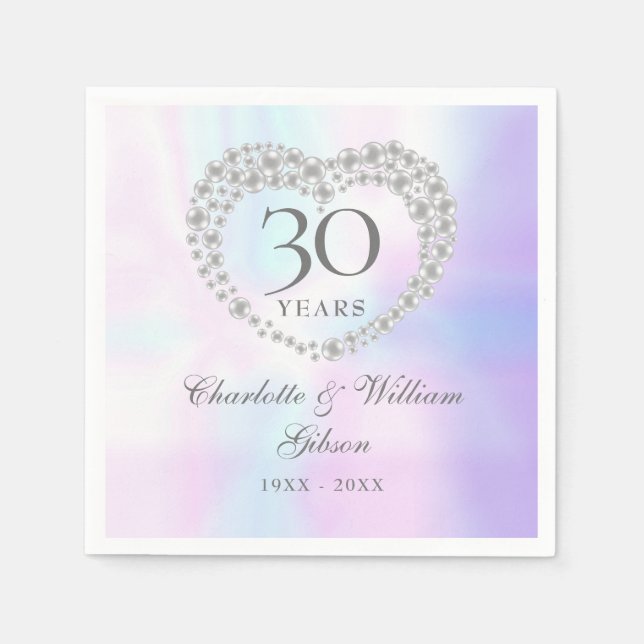 30th Wedding Anniversary Chic Pearl Heart  Napkins (Front)
