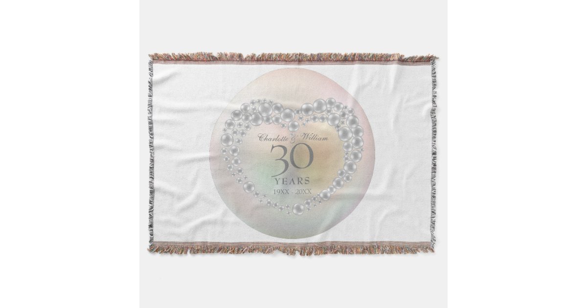 30th Wedding Anniversary Chic Pearl Heart Throw Blanket | Zazzle
