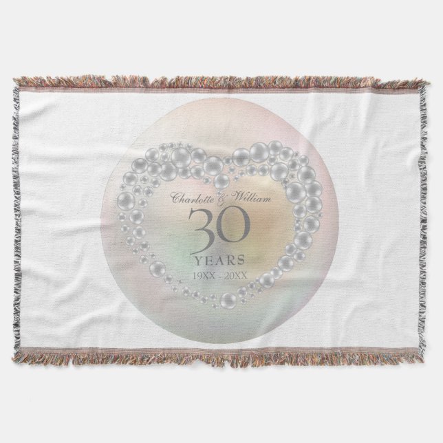 30th Wedding Anniversary Chic Pearl Heart Throw Blanket (Front)