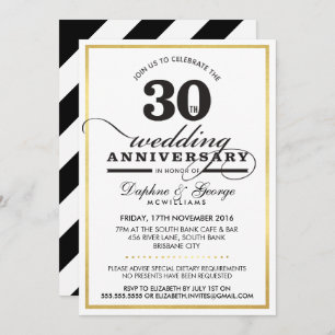 30TH WEDDING ANNIVERSARY classy stylish gold black Invitation