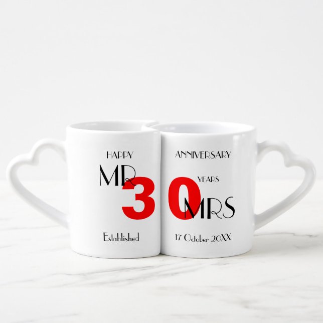 30th Wedding Anniversary Couples Coffee Mug Set (Back Nesting)