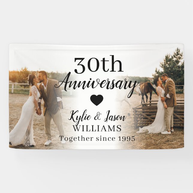 30th Wedding Anniversary Custom 2 Photo Collage Banner (Horizontal)