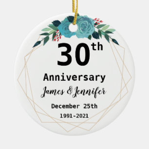 30th Wedding Anniversary Custom Names and Year Ceramic Ornament