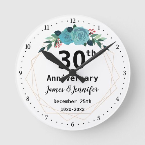 30th Wedding Anniversary Custom Names and Year Round Clock
