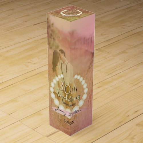 30th Wedding Anniversary Custom Photo Pearls Wine Box