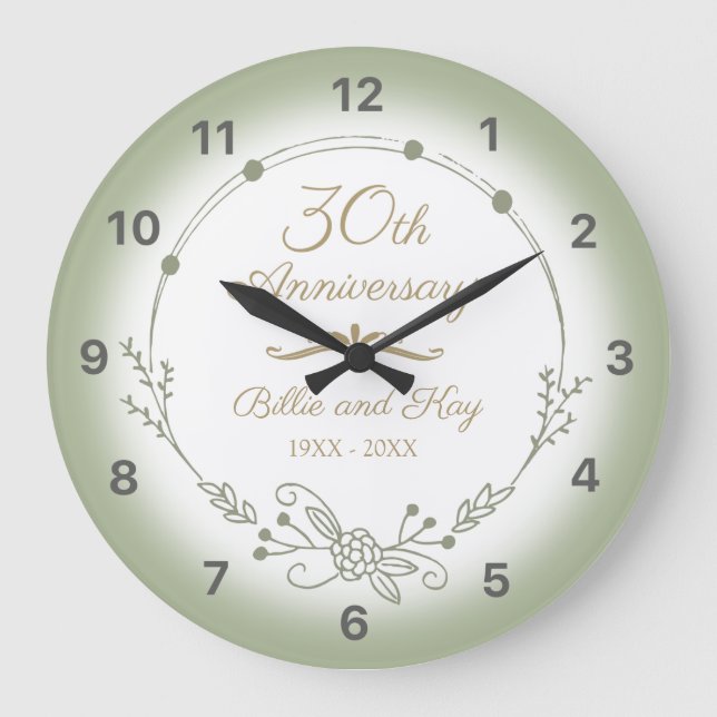 30th Wedding Anniversary Elegant Large Clock (Front)
