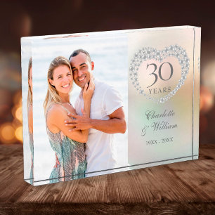 30th Wedding Anniversary Elegant Pearl Heart Photo Block